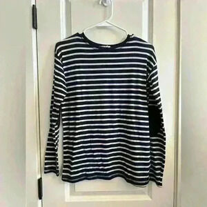 Zara long sleeve navy blue and white striped top/blouse Size small